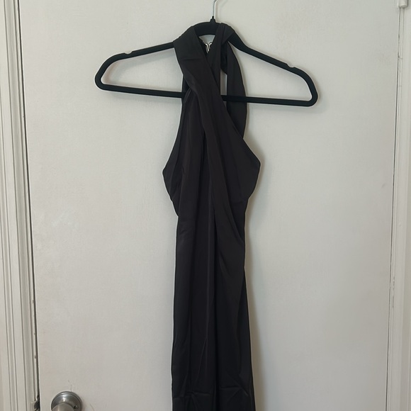 Black Criss Cross Cut Out Backless Silk Slinky Maxi Dress - Picture 7 of 7